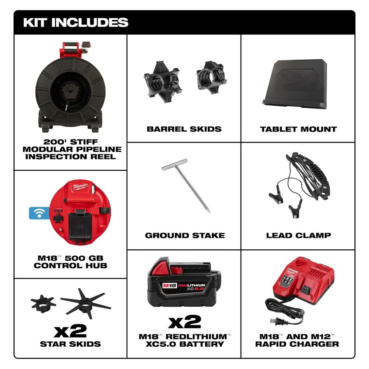 Milwaukee 3974-22 M18 200 ft. Stiff Modular Pipeline Inspection System 5.0Ah Kit