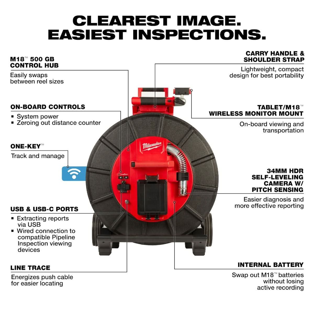 Milwaukee 3974-22 M18 200 ft. Stiff Modular Pipeline Inspection System 5.0Ah Kit