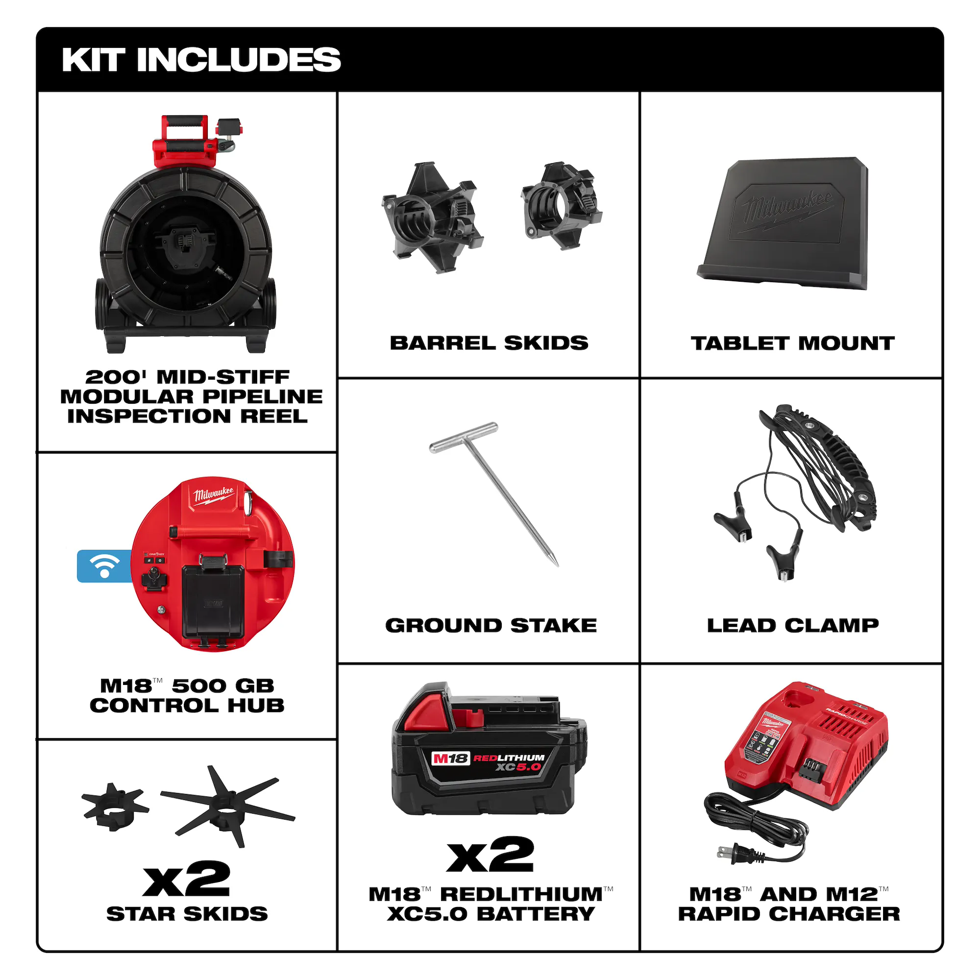 Milwaukee 3975-22 M18 200 ft. Mid-Stiff Modular Pipeline Inspection System 5.0Ah Kit
