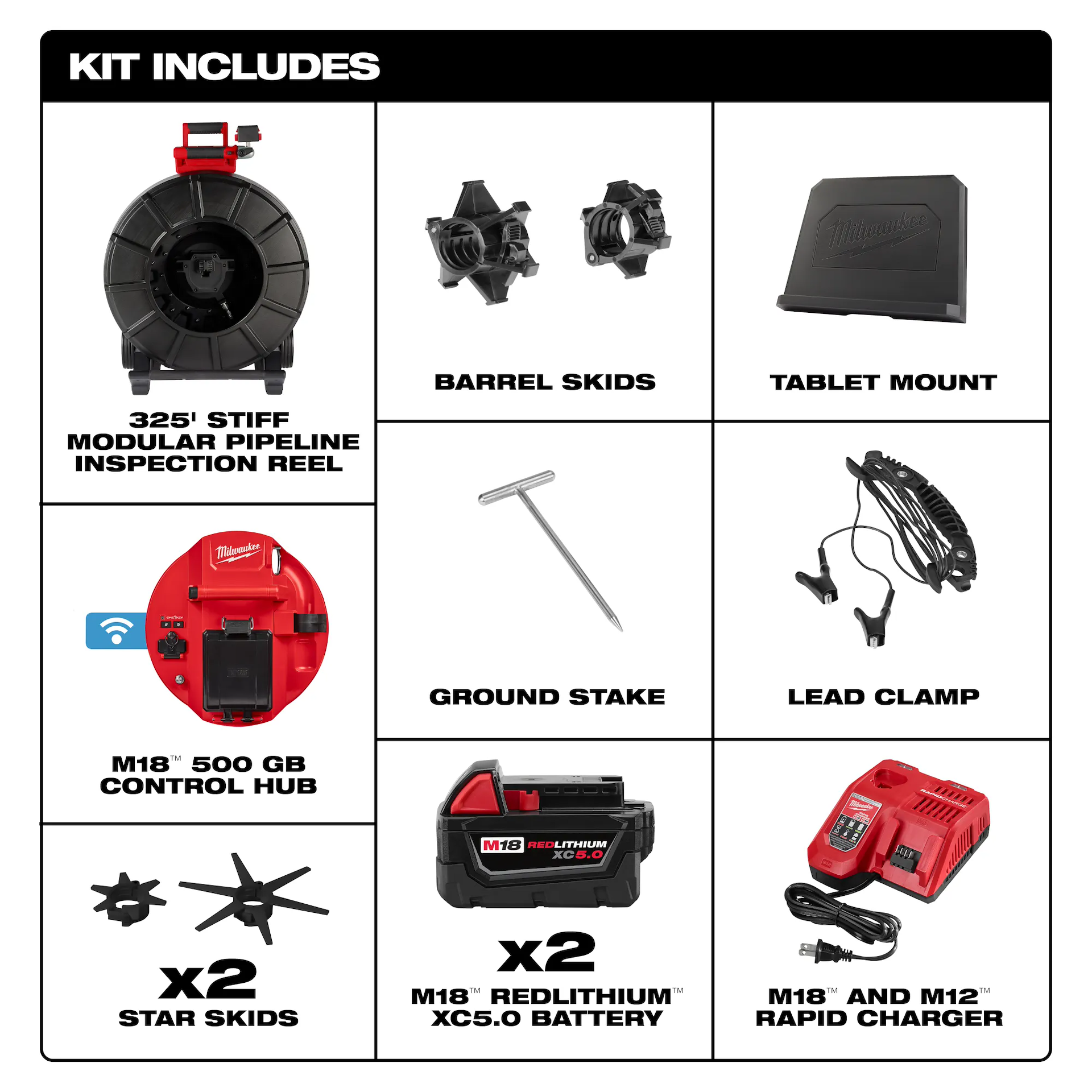 Milwaukee 3976-22 M18 325 ft. Stiff Modular Pipeline Inspection System 5.0Ah Kit