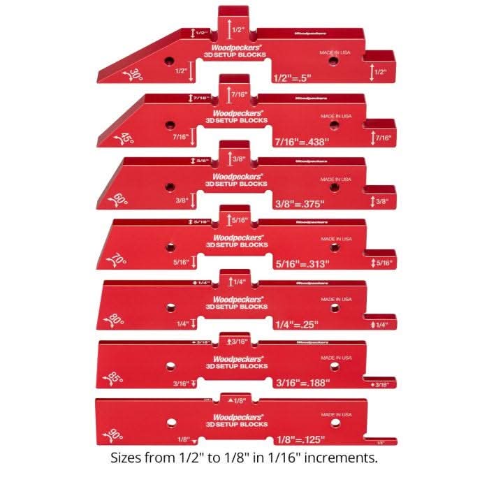 Woodpeckers 3D-SUB7 7-Piece 3D Setup Blocks Set w/ Rack-It