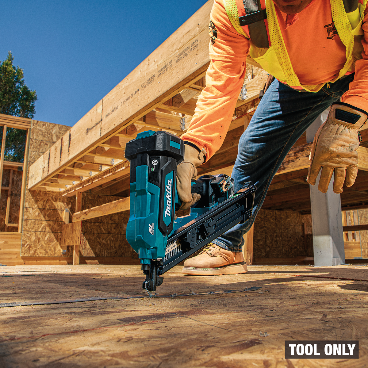 Makita 18V LXT Brushless 2-1/2-in. Positive Placement Metal Connector Nailer (XNB09Z) - in use on the job 10