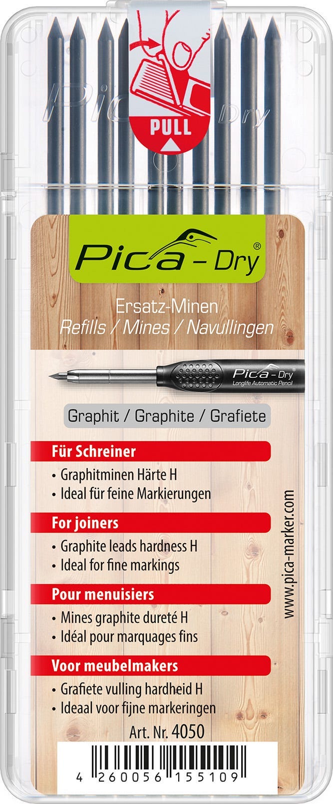 Pica Dry Pencil with Graphite H Lead Refills for Joiners