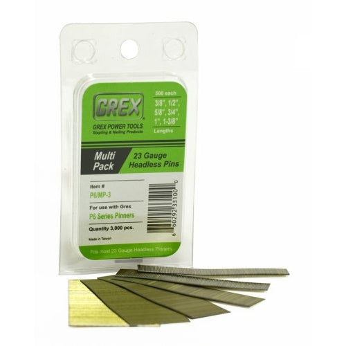 Grex P6 23-Gauge Galvanized Pin Nail Multi Pack, 3/8" to 1-3/8", 3000 Pack