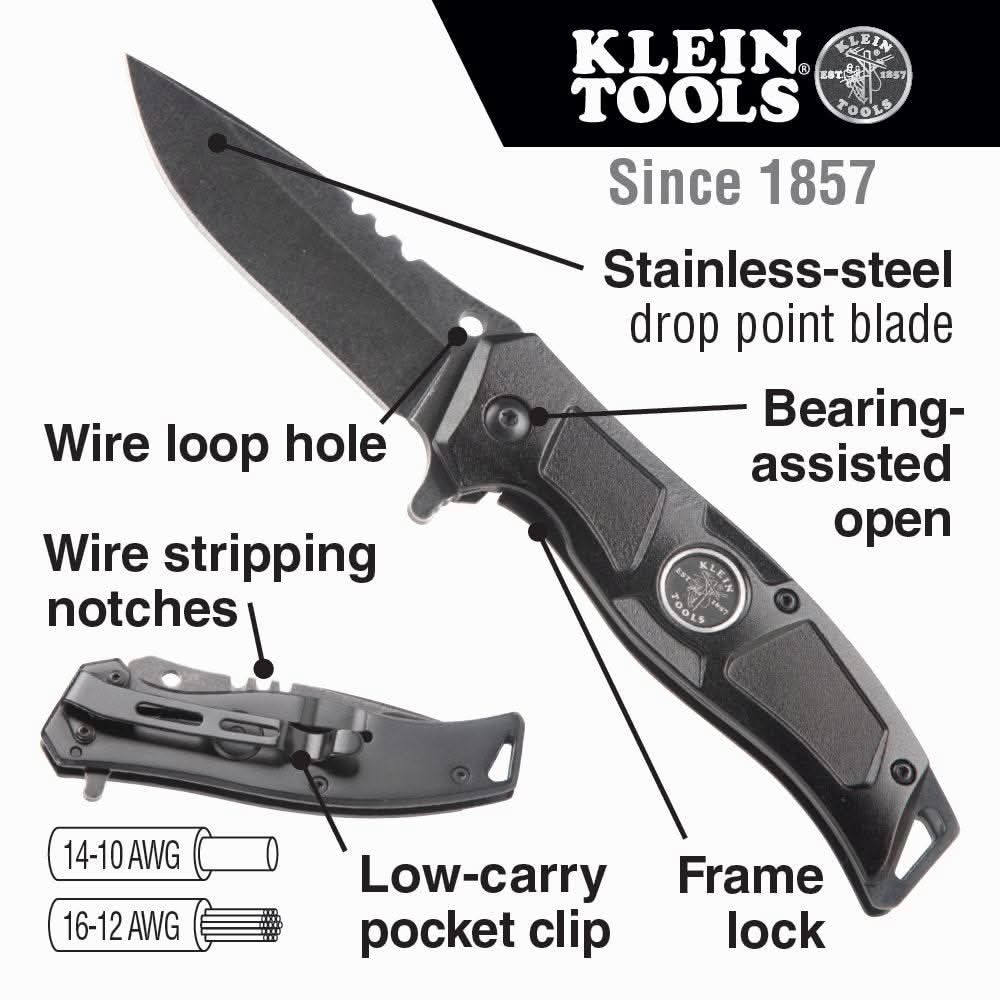 Klein Tools 44228R Electrician's Bearing-Assisted Open Pocket Knife