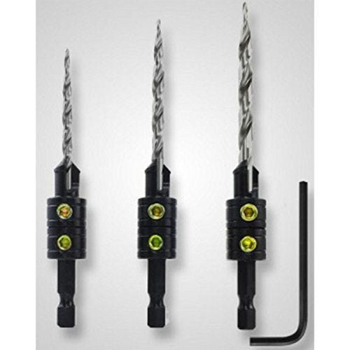 Snappy Tools 44300 3-Piece 1/4" Hex Tapered Drill Countersink Set