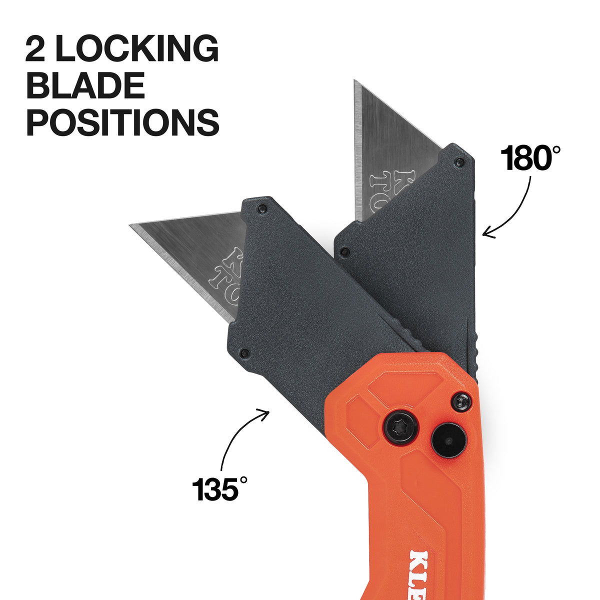 Klein 44307 folding utility knife angled and standard lock positions