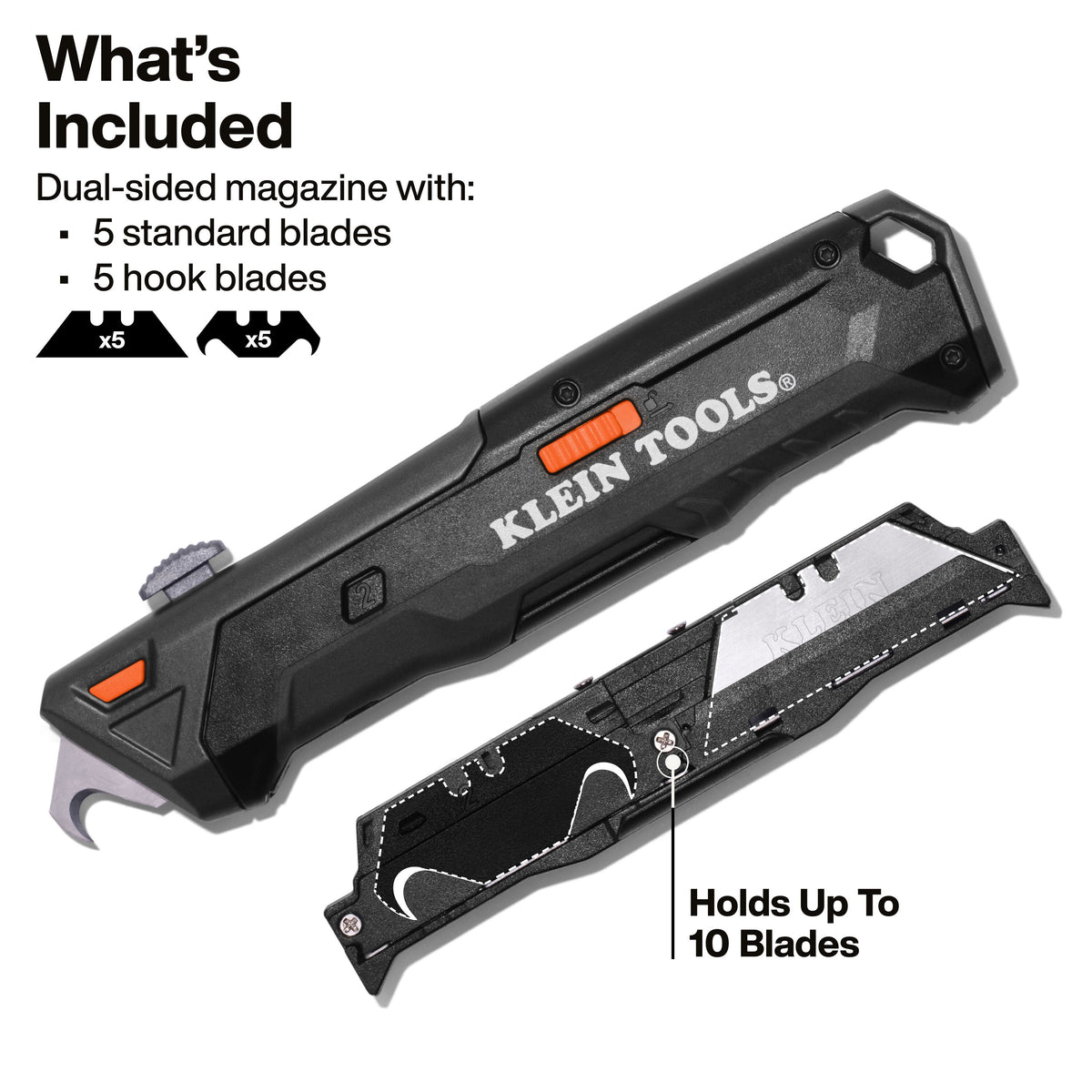 Klein Tools 44308 utility knife dual-sided blade magazine holding standard and hook blades