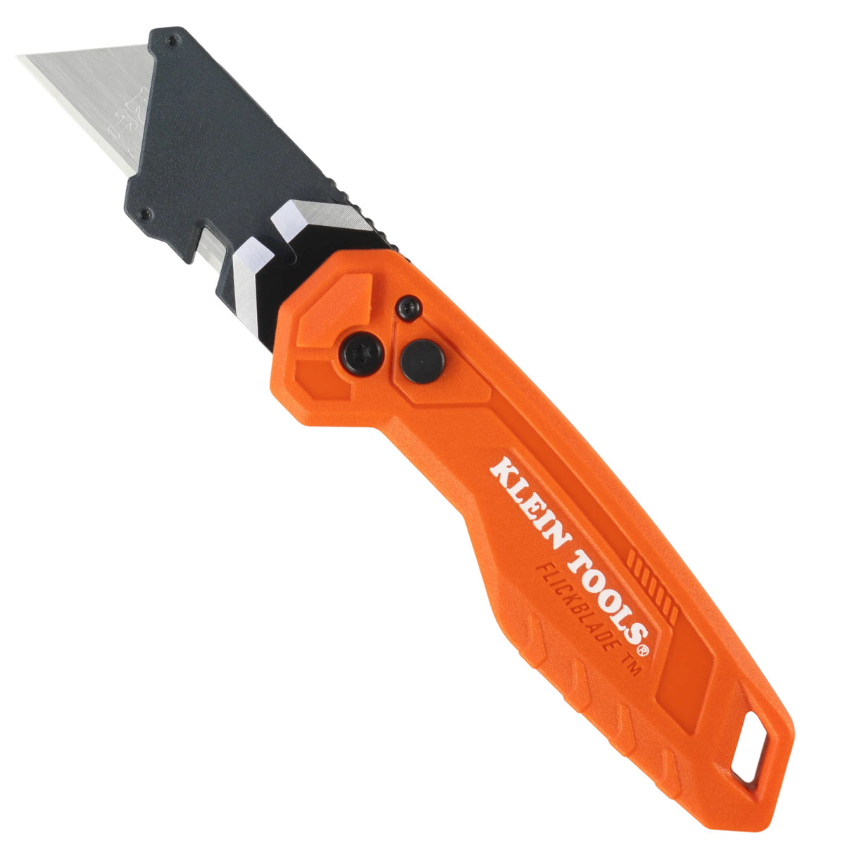Klein Tools 44309 FLICKBLADE pry bar utility knife with orange handle and built-in pry bar