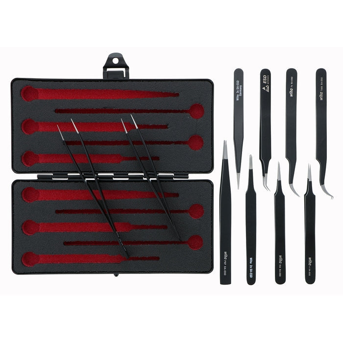 Wiha 44593 10-Piece ESD Safe Tweezers Set