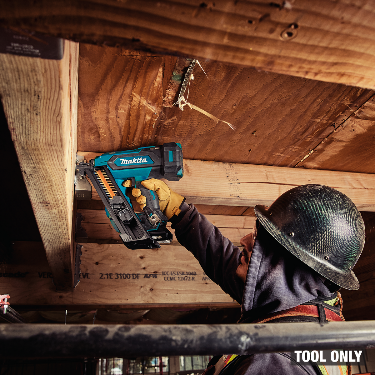 Makita 18V LXT Brushless 2-1/2-in. Positive Placement Metal Connector Nailer (XNB09Z) - in use on the job 5