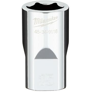 Milwaukee 45-34-9116 1/2" Drive 15mm Metric 6-Point Socket with FOUR FLAT Sides
