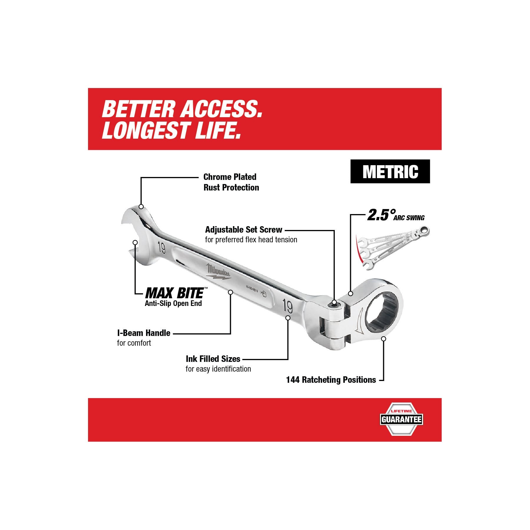 Milwaukee 45-96-9619 19mm Flex Head Ratcheting Combination Wrench
