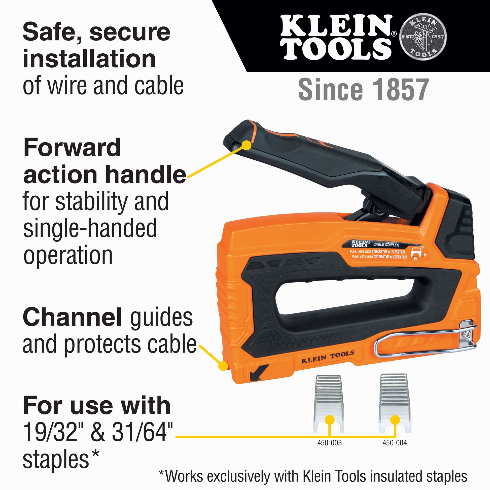 Klein Tools 450-004 Insulated Cable Staples, 31/64 in. x 13/64 in. (300-Pack)