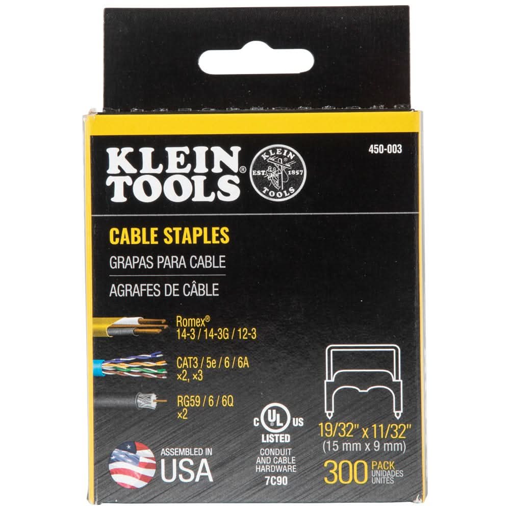 Klein Tools 450-004 Insulated Cable Staples, 31/64 in. x 13/64 in. (300-Pack)