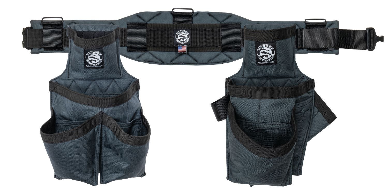 Badger Tool Belt 461010 Gunmetal Grey Carpenter Set