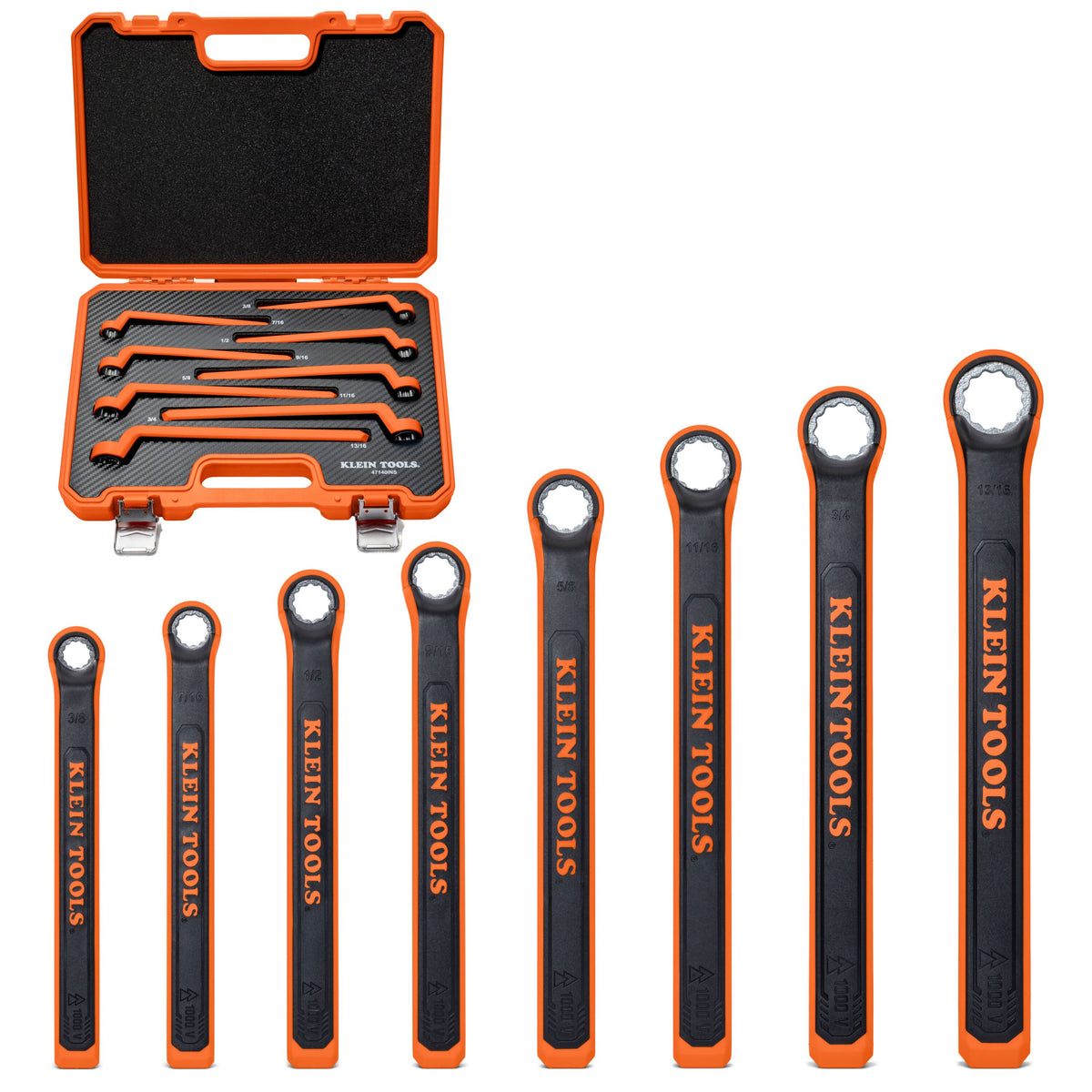 Klein Tools 47140INS 8-piece insulated box end wrench set in foam-lined heavy-duty case