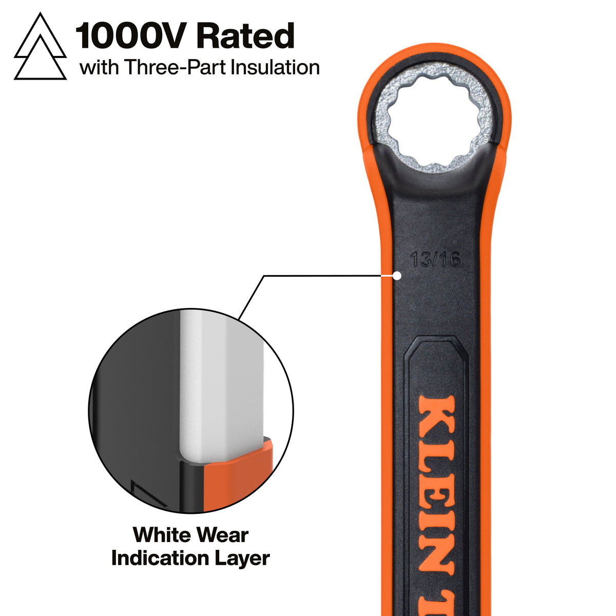 Klein Tools 47140INS insulated wrench white wear indicator layer showing when to replace