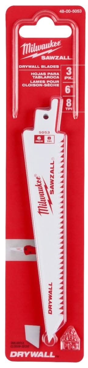 Milwaukee 48-00-5053 6" 8TPI Drywall SAWZALL Blades (3 pk)