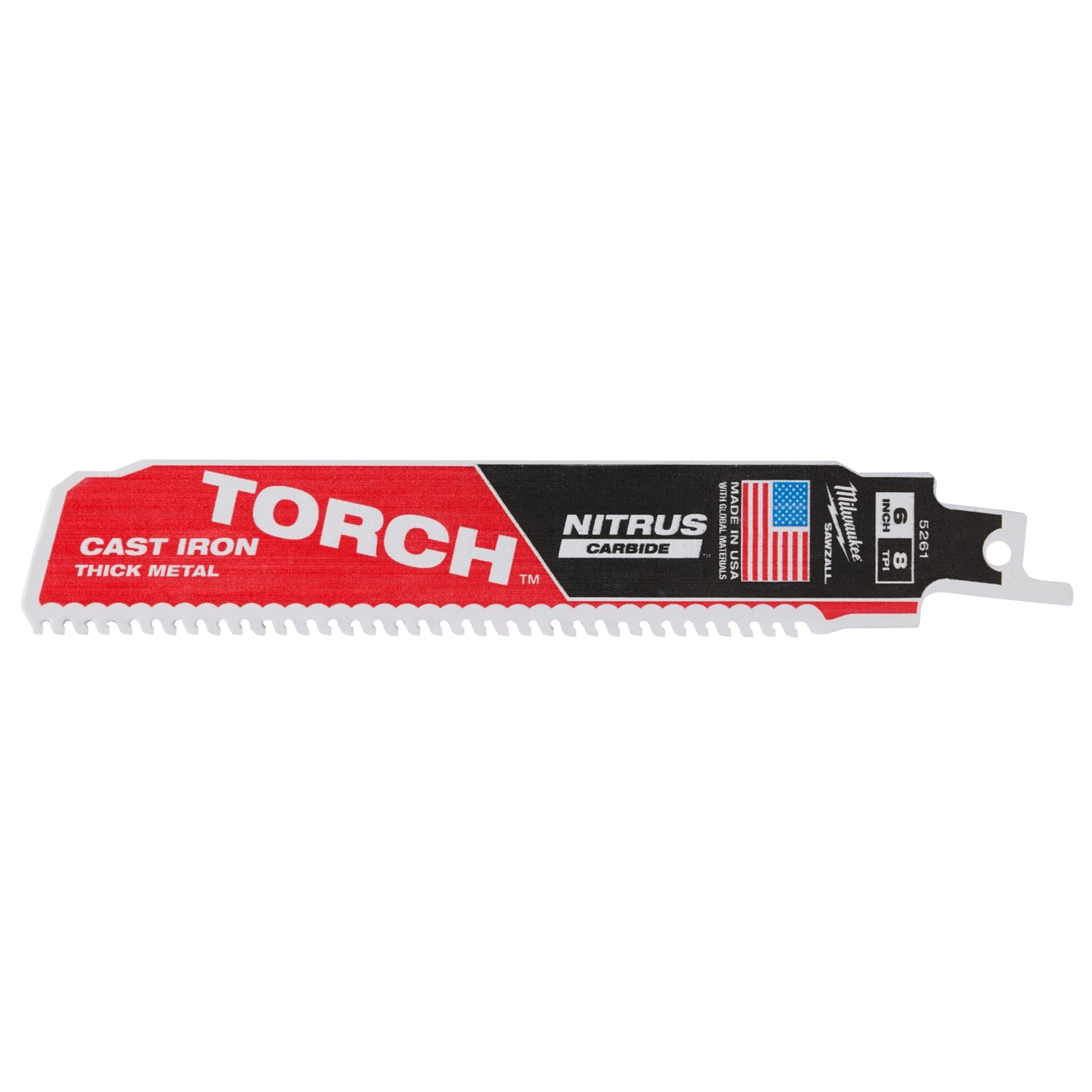Milwaukee 48-00-5261 TORCH with NITRUS Carbide 6-Inch 7-TPI Recip Saw Blade, 1-Pack