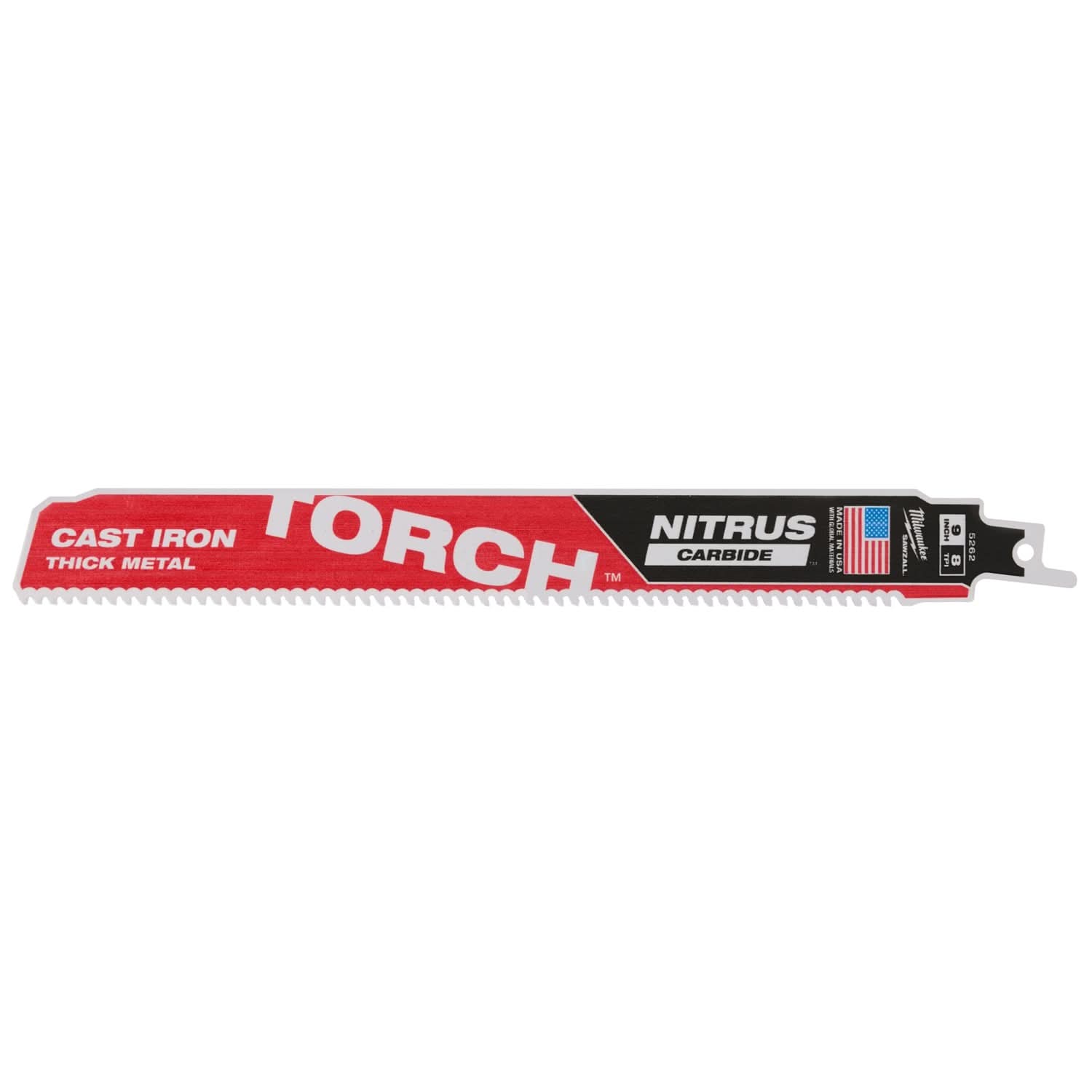 Milwaukee 48-00-5262 TORCH with NITRUS Carbide 9-Inch 7-TPI Recip Saw Blade, 1-Pack