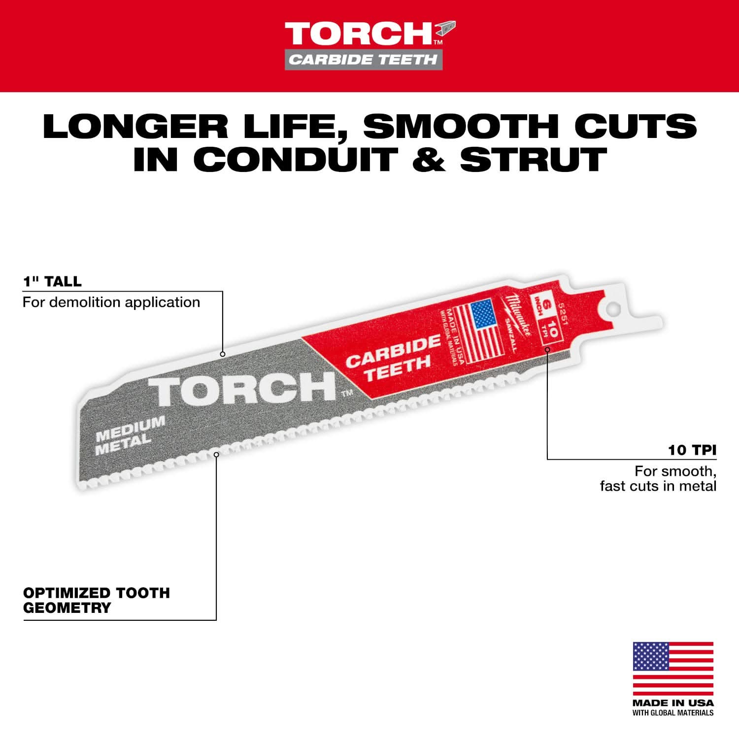 Milwaukee 48-00-5351 6" 10TPI CARBIDE MEDIUM METAL 3PK
