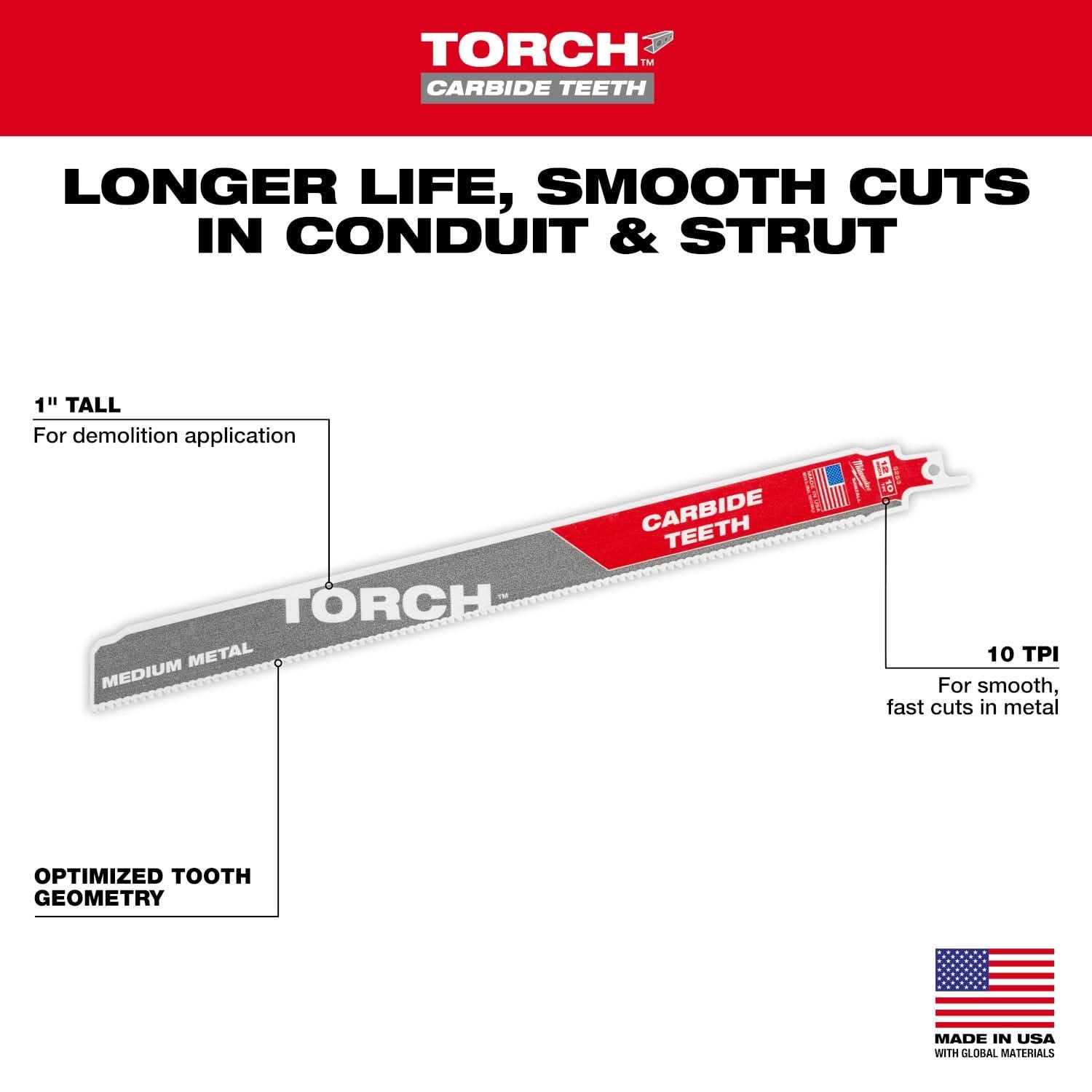Milwaukee 48-00-5553 12" 10TPI CARBIDE MEDIUM METAL 5PK