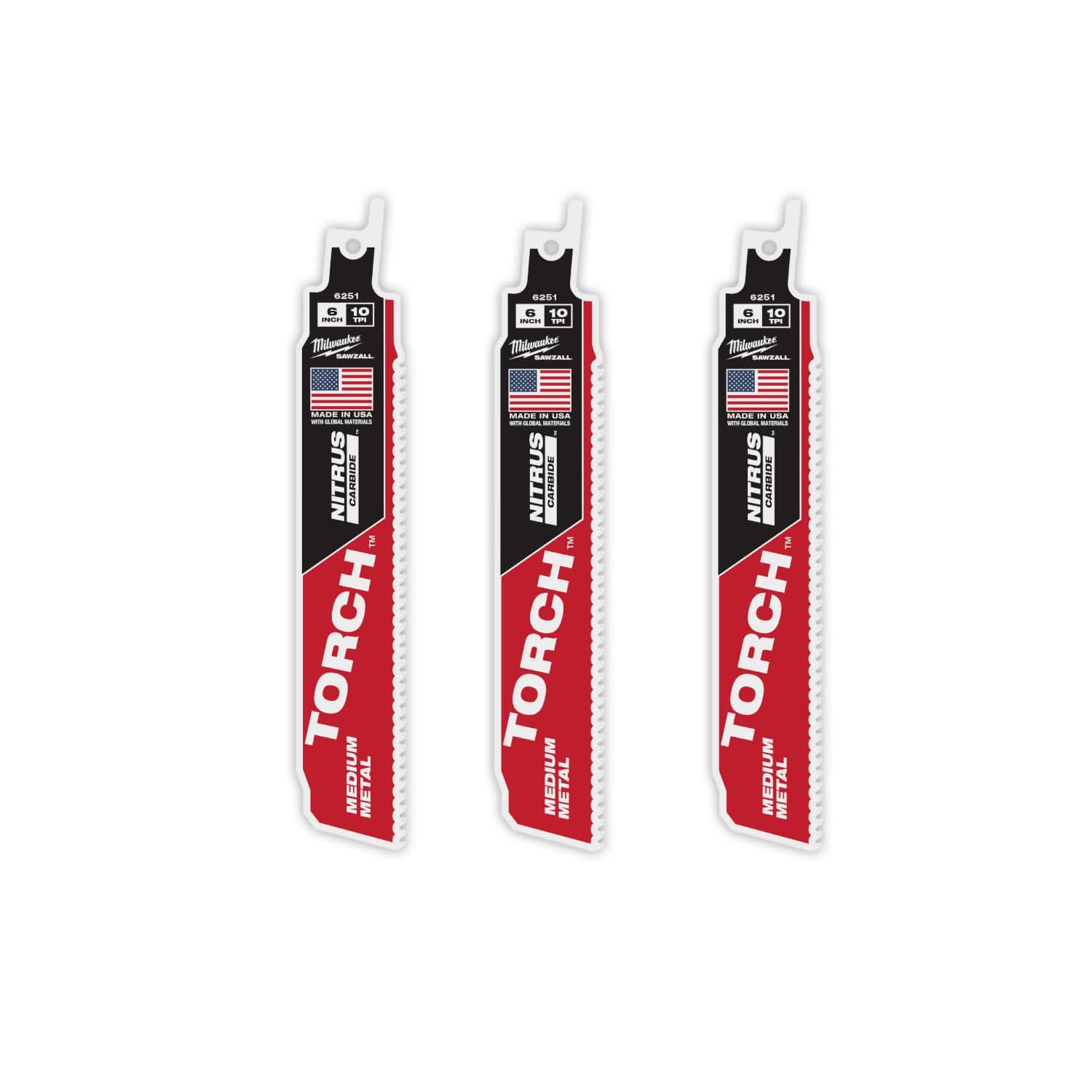 Milwaukee 48-00-6351  6" 10TPI The TORCH with NITRUS Carbide Teeth for Medium Metal 3PK