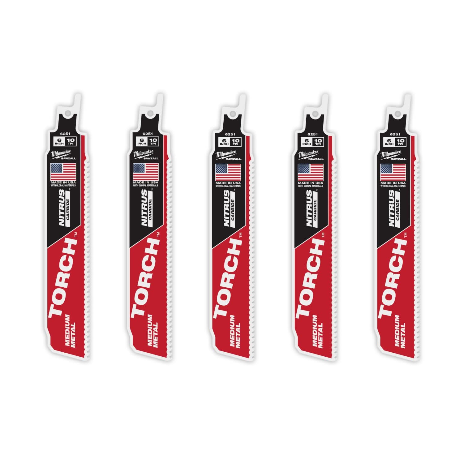 Milwaukee 48-00-6551  6" 10TPI The TORCH with NITRUS Carbide Teeth for Medium Metal 5PK