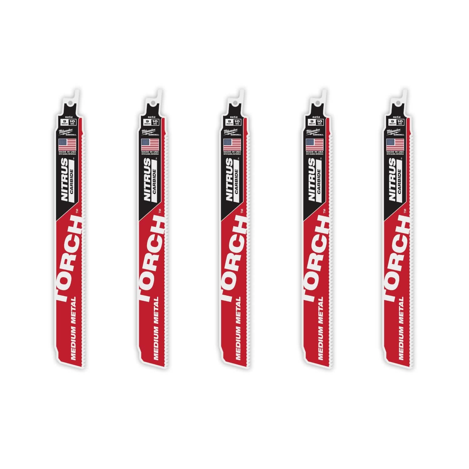Milwaukee 48-00-6552  9" 10TPI The TORCH with NITRUS Carbide Teeth for Medium Metal 5PK
