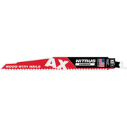 Milwaukee 48-00-7252 9-inch 5 TPI AX with NITRUS Carbide Teeth SAWZALL blade for wood with nails, side profile