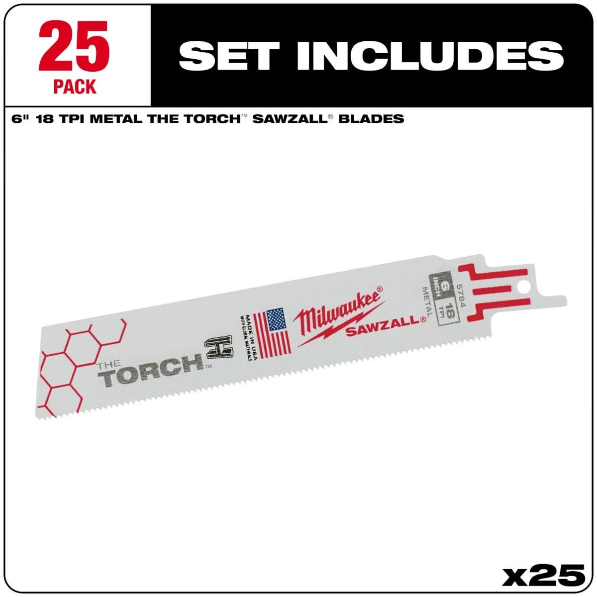 Milwaukee 48-00-8784 6" 18 TPI The Torch SAWZALL Recip Blades (25 Pk)