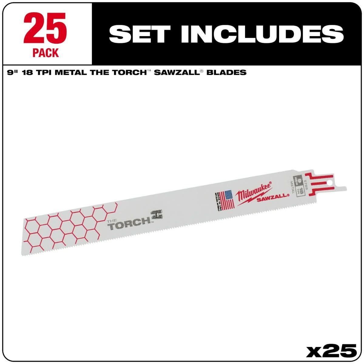 Milwaukee 48-00-8788 9" 18 TPI The Torch SAWZALL Recip Blades (25 Pk)