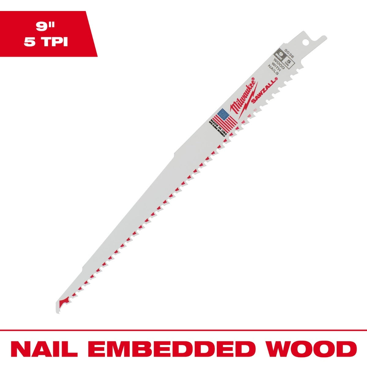 Milwaukee 48-01-2016 9" 5 TPI Sawzall Recip Blades
