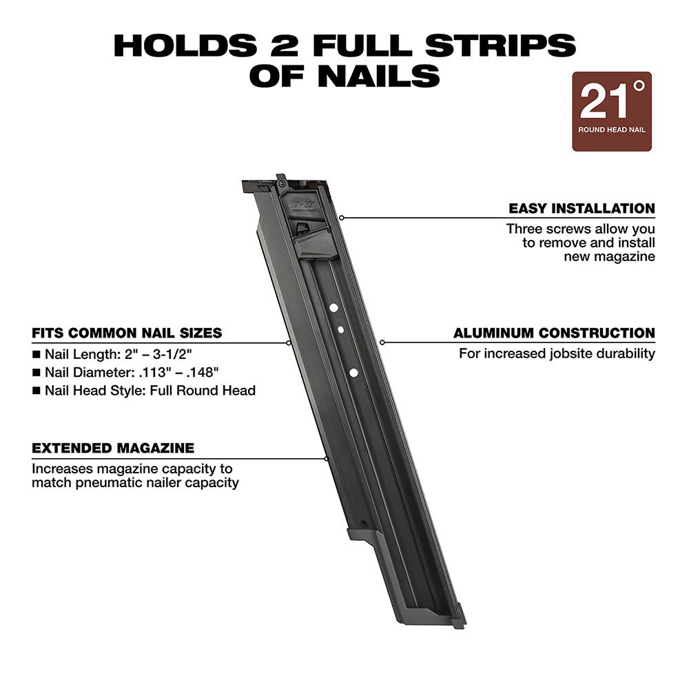 Milwaukee 48-08-2744 M18 FUEL 21-Degree Framing Nailer Extended Capacity Magazine
