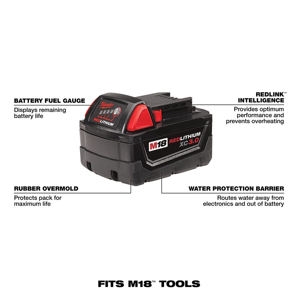 Milwaukee 48-11-1822 M18 Red Lithium 18V 3.0Ah, 2-Pack