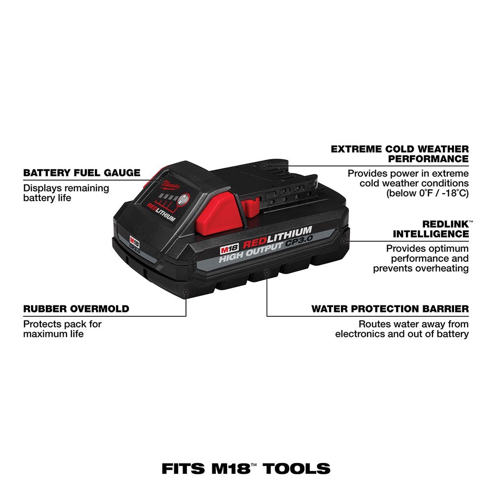 Milwaukee 48-11-1837 M18 REDLITHIUM HIGH OUTPUT CP 3.0Ah Batteries, 2-Pack