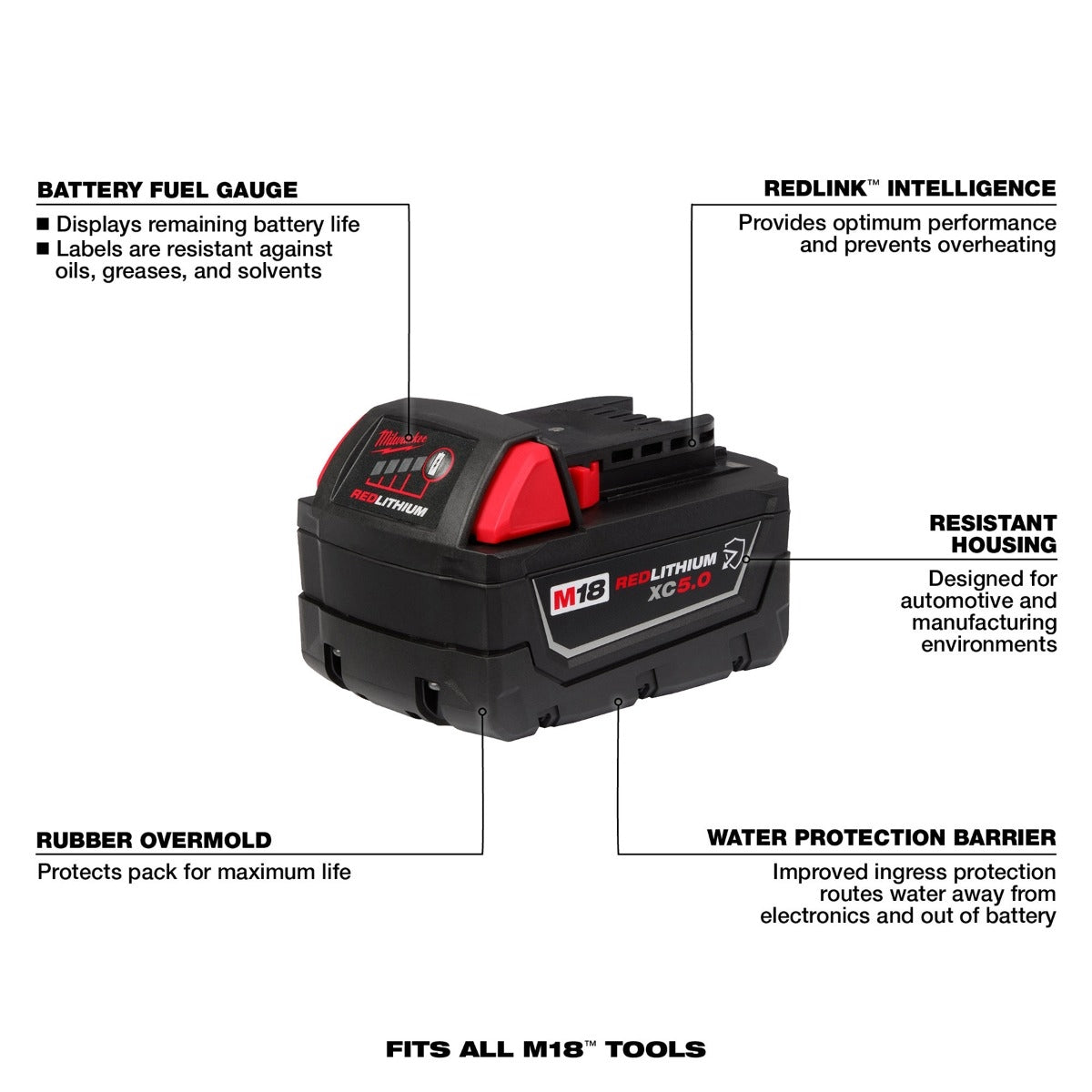 Milwaukee 48-11-1850R M18 REDLITHIUM XC5.0 Resistant Battery (PROMO)