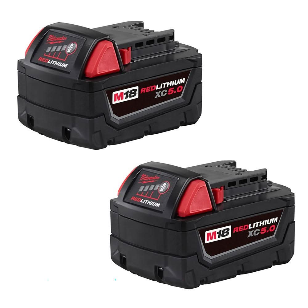 Milwaukee M18 XC 5.0Ah Extended Capacity Battery, 2-Pack with M18 1/4-Sheet Orbital Sander