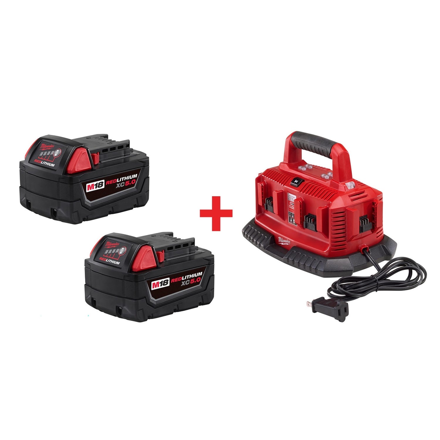 Milwaukee M18 6 Bay Charger and XC 5.0Ah 2-Pack Battery