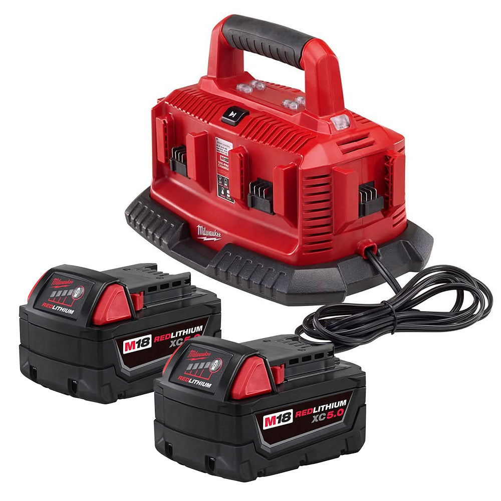 Milwaukee M18 6 Bay Charger and XC 5.0Ah 2-Pack Battery