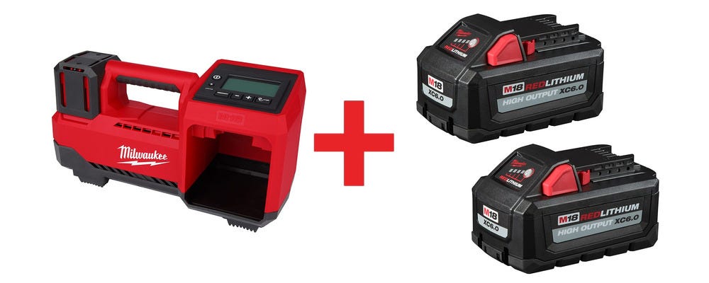Milwaukee M18 Compact Tire Inflator with M18 REDLITHIUM HIGH OUTPUT XC 6.0Ah Battery 2-Pack
