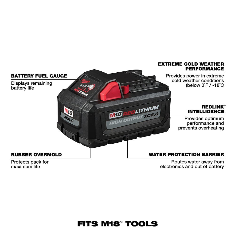 Milwaukee 48-11-1862 M18 REDLITHIUM HIGH OUTPUT XC 6.0Ah Battery 2-Pack