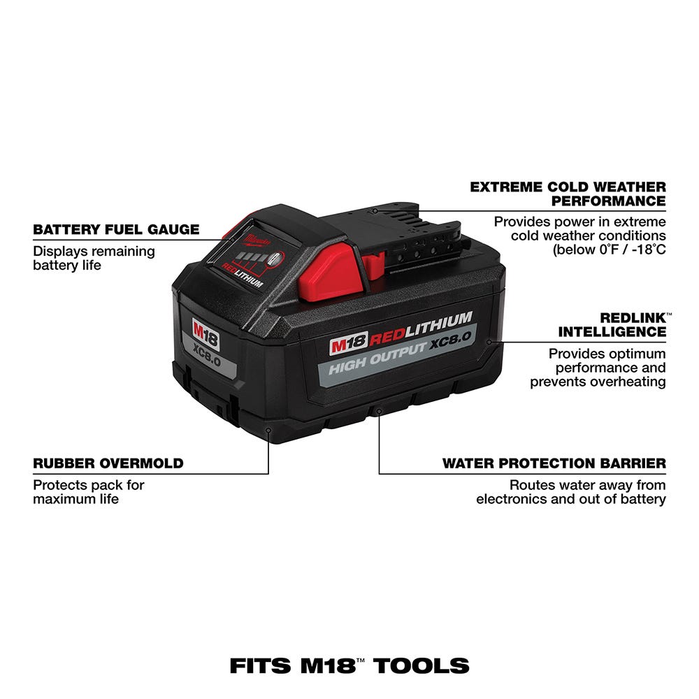 Milwaukee 48-11-1880 M18 REDLITHIUM HIGH OUTPUT XC 8.0Ah Battery
