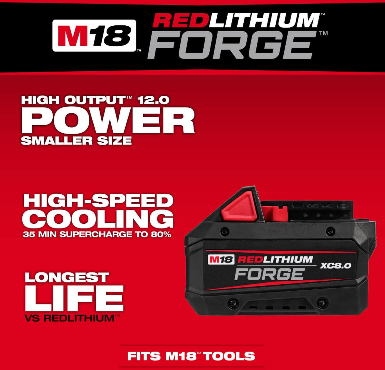Milwaukee M18 REDLITHIUM FORGE HD12.0 Battery Pack with M18 REDLITHIUM FORGE XC8.0 Battery Pack