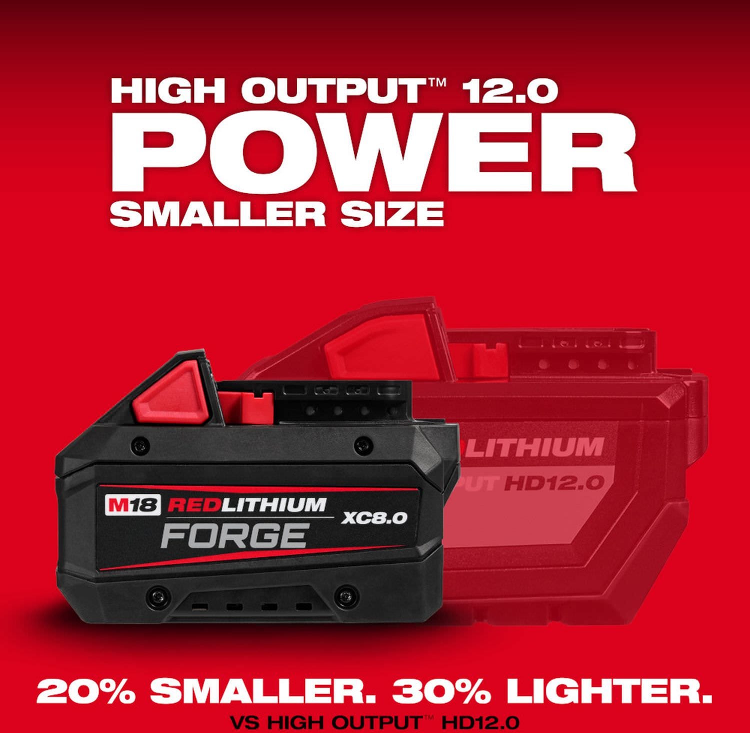 Milwaukee M18 REDLITHIUM FORGE HD12.0 Battery Pack with M18 REDLITHIUM FORGE XC8.0 Battery Pack