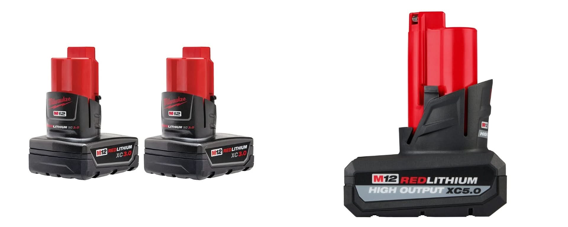 Milwaukee M12 REDLITHIUM XC 3.0Ah and XC 5.0Ah Battery, Variety 3-Pack