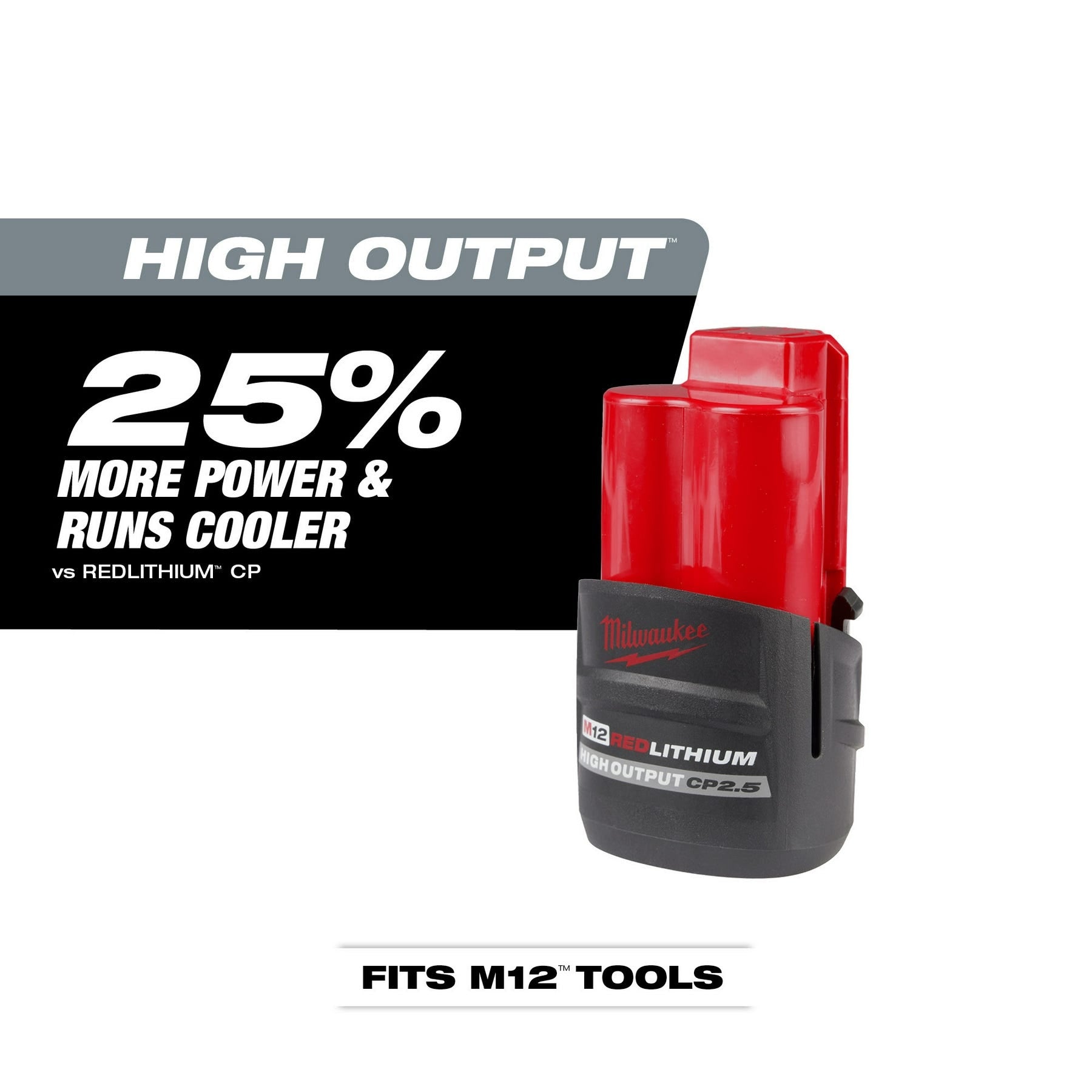 Milwaukee 48-11-2425 M12 REDLITHIUM HIGH OUTPUT CP 2.5Ah Battery Pack