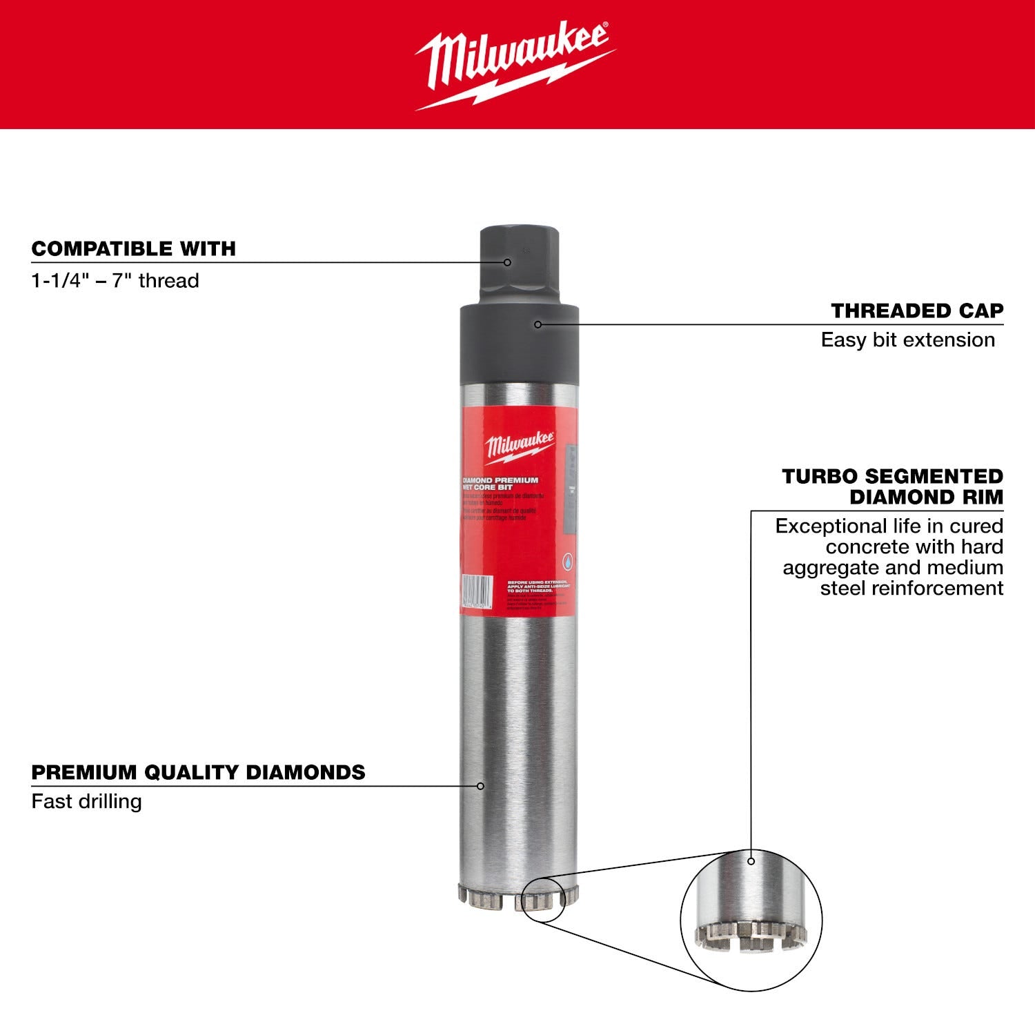 Milwaukee 48-17-3090 9" Diamond Premium Wet Core Bit