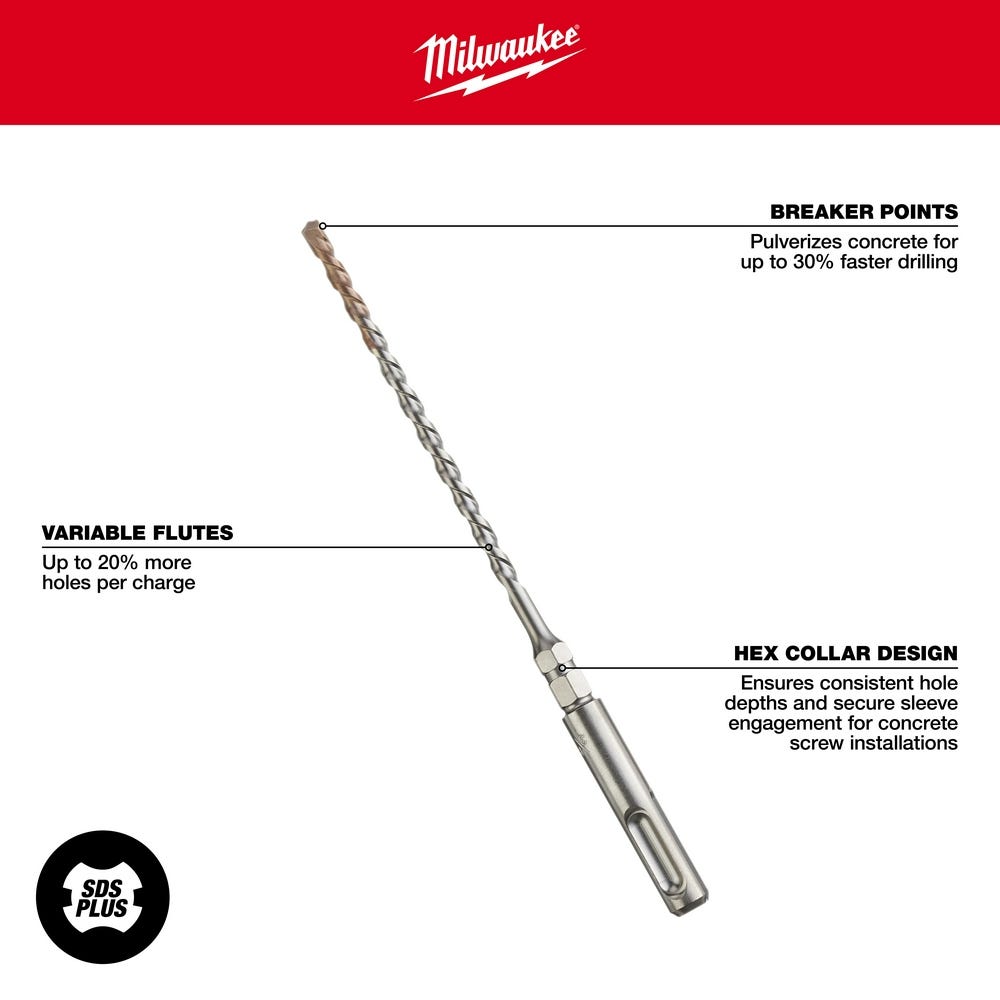 Milwaukee 48-20-7092 SDS PLUS Bit 3/16" X 7" With 1/4" Hex